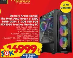 Gamers Arena Sangal The Myth AMD Ryzen 5 5500 16GB DDR4 512GB SSD 8GB RTX3050 Freedos Gaming PC Oyun Bilgisayarı