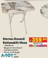 Mermer Desenli Katlanabilir Masa