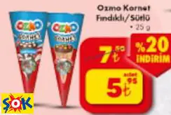 Ozmo Kornet Fındıklı/Sütlü 25 G