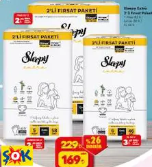 Sleepy Bebek Bezi Extra 2’Li Fırsat Paketi • Maxi 82’Li / Junior 58’Li / XL 46’Lı