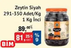 İnci Zeytin Siyah  291-350 Adet/Kg