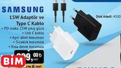 Samsung 15W Adaptör ve Type C Kablo Samsung 15W Adaptör ve Type C Kablo