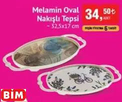 Benante Melamin Oval  Nakışlı Tepsi