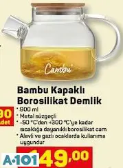 Bambu Kapaklı Borosilikat Demlik