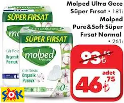 Molped Ultra Gece Süper Fırsat • 18’Li Molped Pure&Soft Süper Fırsat Normal • 26’Lı Hijyenik Ped