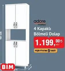 Adore 4 Kapaklı Bölmeli Dolap