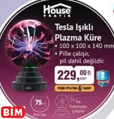 House Pratik Tesla Işıklı Plazma Küre House Pratik Tesla Işıklı Plazma Küre