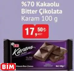 Karam %70 Kakaolu Bitter Çikolata