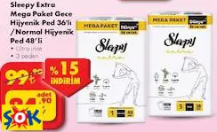 Sleepy Extra Mega Paket Gece Hijyenik Ped 36'Lı /Normal Hijyenik Ped 48’Li • Ultra İnce • 3 Beden