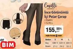 Casilli İnce Görünümlü İçi Polar Çorap