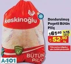 Keskinoğlu Dondurulmuş Poşetli Bütün Piliç