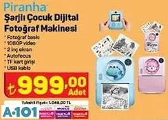 Piranha Şarjlı Çocuk Fotoğraf Makinesi