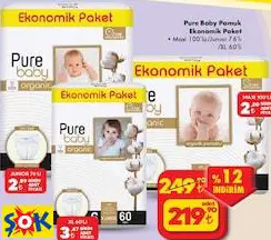 Pure Baby Pamuk Ekonomik Paket • Maxi 100’Lü/Junior 76’Lı /XL 60’Lı