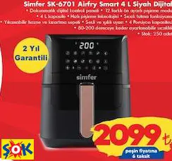 Simfer SK-6701 Airfry Smart 4 L Siyah Dijital Airfryer