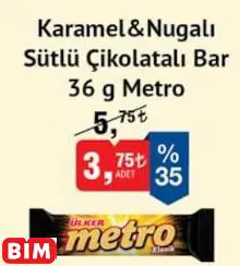 Metro Karamel&Nugalı Sütlü Çikolatalı Bar