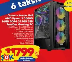 Gamers Arena Hell AMD Ryzen 5 5600G 16GB DDR4 512GB SSD FreeDos Gaming PC/oyun bilgisayarı