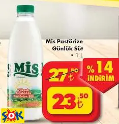 Mis Pastörize Günlük Süt 1 L