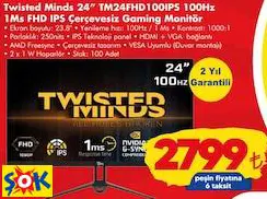 Twisted Minds 24” TM24FHD100IPS 100Hz 1Ms FHD IPS Çerçevesiz Gaming/oyuncu Monitör