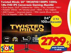 Twisted Minds 24” TM24FHD100IPS 100Hz 1Ms FHD IPS Çerçevesiz Gaming/Oyuncu Monitör