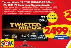 Twisted Minds 22” TM22FHD100IPS 100Hz 1Ms FHD IPS Çerçevesiz Gaming/oyuncu Monitör