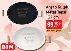 Ahşap Kulplu Metal Tepsi ~37 Cm