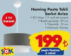 Homing Pasta Tekli Sarkıt Avize