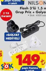 Flash 3’lü 1,5 m Grup Priz + Golyat