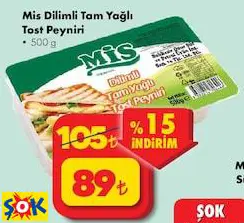 Mis Dilimli Tam Yağlı Tost Peyniri 500 G