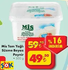 Mis Tam Yağlı Süzme Beyaz Peynir 500 g