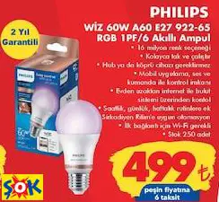 Philips WİZ 60W A60 E27 922-65 RGB 1PF/6 Akıllı Ampul