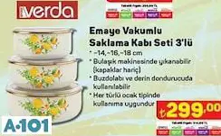 Verda Emaye Vakumlu Saklama Kabı Seti 3'Lü