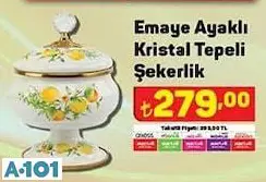 Verda Emaye Ayaklı Kristal Tepeli Şekerlik