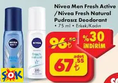 Nivea Men Fresh Active /Nivea Fresh Natural Pudrasız Deodorant • 75 ml • Erkek/Kadın
