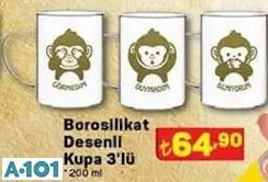 Borosilikat Desenli Kupa 3'Lü