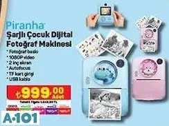 Piranha Şarjlı Dijital Çocuk Fotoğraf Makinesi