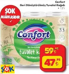 Confort Geri Dönüştürülmüş Tuvalet Kağıdı • 12’li