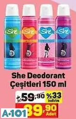 She Deodorant Çeşitleri 150Ml
