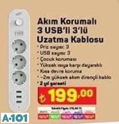 Akım Korumalı Uzatma Kablosu