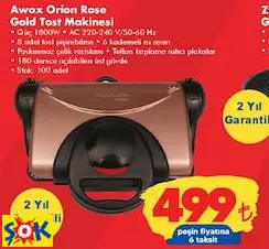 Awox Orion Rose Gold Tost Makinesi