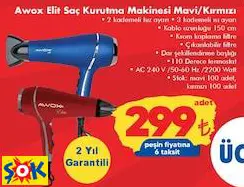 Awox Elit Saç Kurutma Makinesi Mavi/Kırmızı