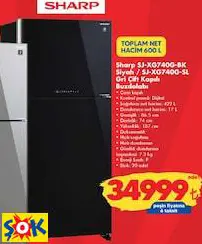 Sharp SJ-XG740G-BK Siyah / SJ-XG740G-SL Gri Çift Kapılı Buzdolabı Sharp SJ-XG740G-BK Siyah / SJ-XG740G-SL Gri Çift Kapılı Buzdolabı