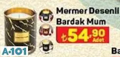 Mermer Desenli Bardak Mum