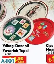 Yılbaşı Desenli Yuvarlak Tepsi