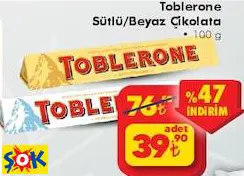 Toblerone Sütlü/Beyaz Çikolata 100 G