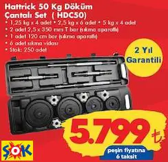 Hattrick 50 Kg Döküm Çantalı Dambıl Set ( HDC50)