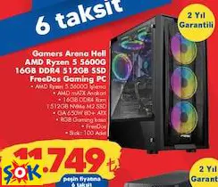 Gamers Arena Hell AMD Ryzen 5 5600G 16GB DDR4 512GB SSD Freedos Gaming PC Oyun Bilgisayarı