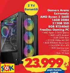 Gamers Arena Extremely AMD Ryzen 5 5600 16GB DDR4 512GB SSD 8GB RTX4060 Freedos Gaming PC Oyun Bilgisayarı