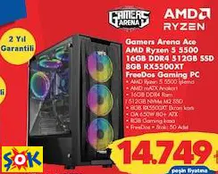 Gamers Arena Ace AMD Ryzen 5 5500 16GB DDR4 512GB SSD 8GB RX5500XT Freedos Gaming PC/Oyun Bilgisayarı