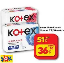 Kotex Ultra Kanatlı Normal Ped 8’li/Gece 6’lı Kotex Ultra Kanatlı Normal Ped 8’li/Gece 6’lı