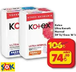 Kotex Ultra Kanatlı Normal Ped 24’lü/Gece 16’lı Kotex Ultra Kanatlı Normal Ped 24’lü/Gece 16’lı